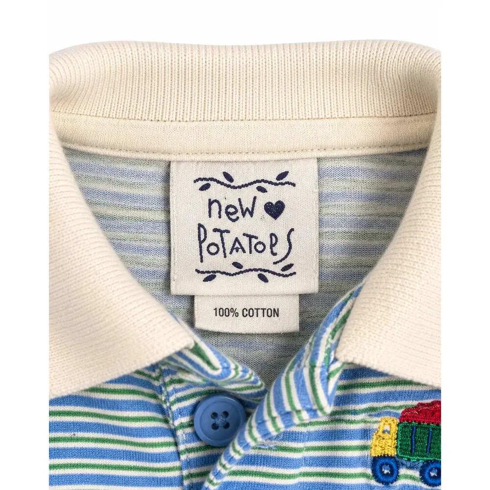 Vintage striped polo bodysuit with embroidered truck detail